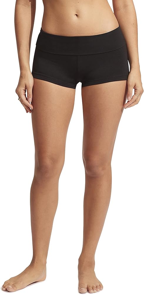 Seafolly Women's Standard High Waisted Roll Top Boyleg Bikini Bottom Swimsuit, Eco Collective Black, 2