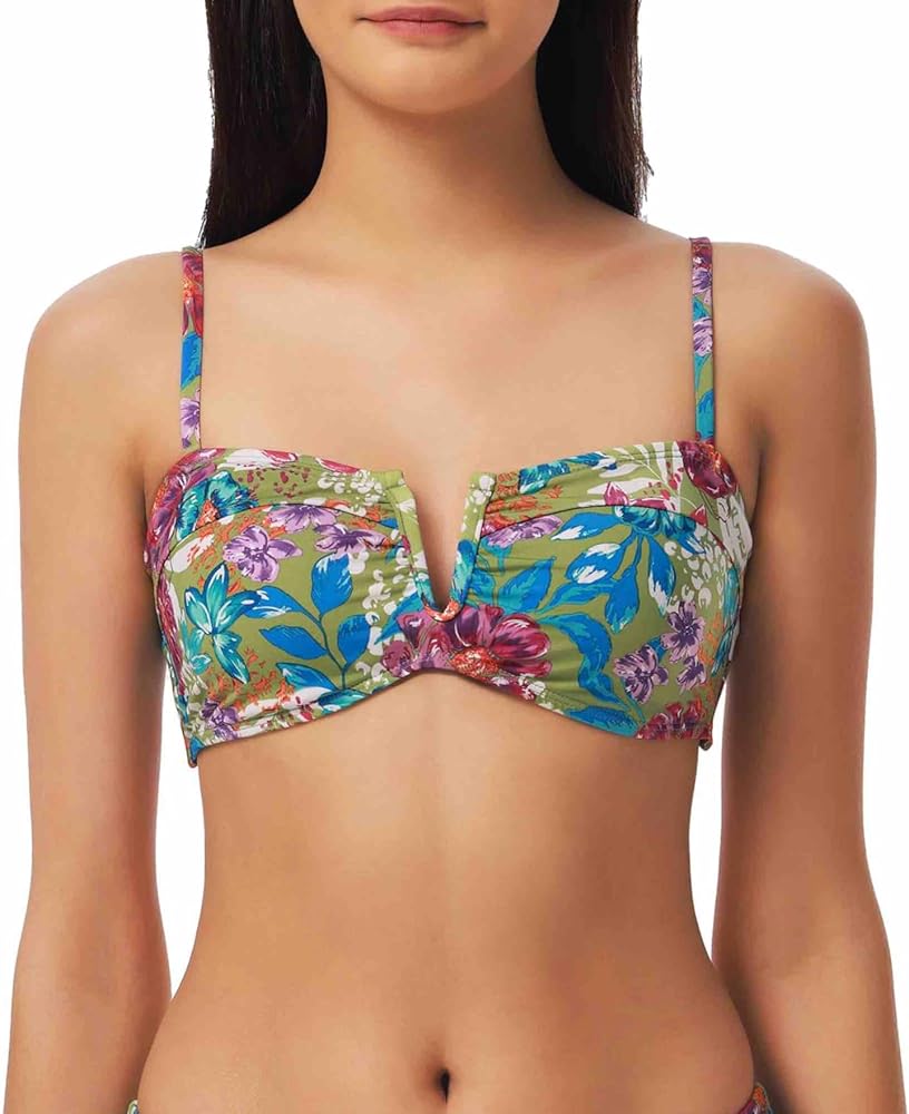 Lucky Brand Women's Shoreline V-Wire Bikini Top, Floral Print, Adjustable, Tie Back, Swimwear Separates