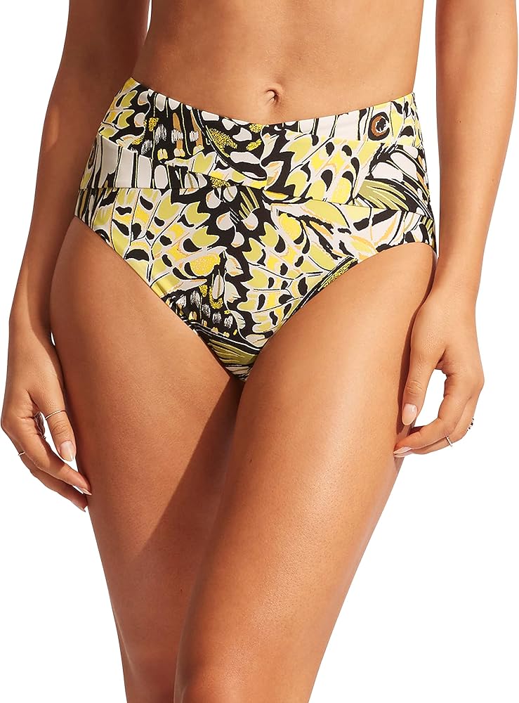 Seafolly Women's High Waisted Hi Legline Bikini Bottom Swimsuit, Take Flight Wild Lime, 6