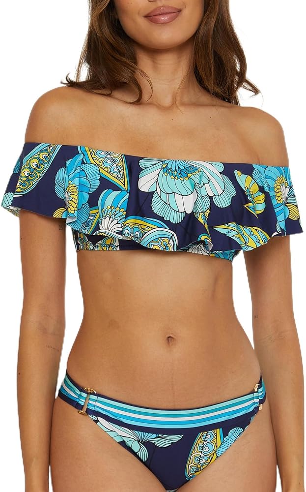 Trina Turk Women's Pirouette Bandeau Bikini Top, Off Shoulder, Floral Print, Swimwear Separates