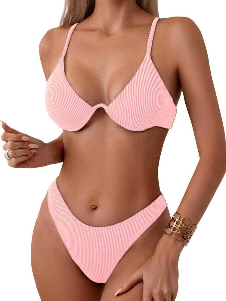 Women's Sexy Two Piece Undewrwire Thong Triangle Bikini Bathing Swimsuits