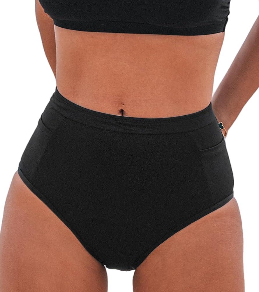 CUPSHE Women's Bikini Bottom Period High Waisted with Pocket Bathing Suit Bottom