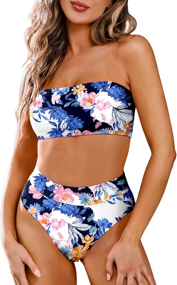 Pink Queen Women's Removable Strap Wrap Pad Cheeky High Waist Bikini Set Swimsuit