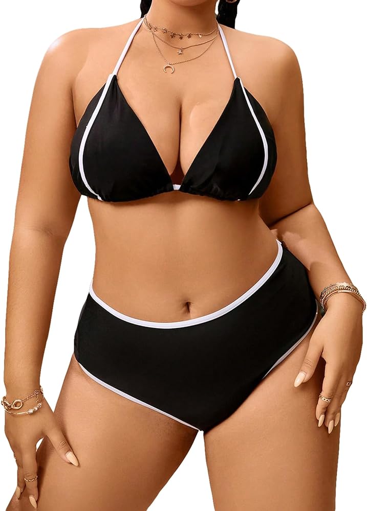 SOLY HUX Women's Plus Size Swimsuit Halter Triangle Bikini Sets Two Piece Bathing Suits