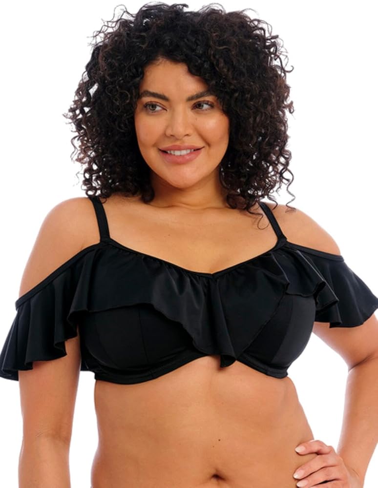 Elomi Plain Sailing Bardot Ruffle Underwire Bikini Top (ES7283),38E,Black