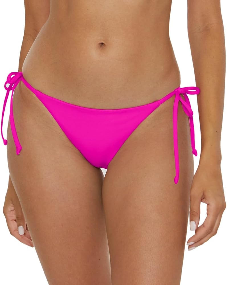 BECCA Women's Standard Color Code Tie Side Bikini Bottom, Cheeky Coverage, Swimwear Separates, Vivid Pink, Small