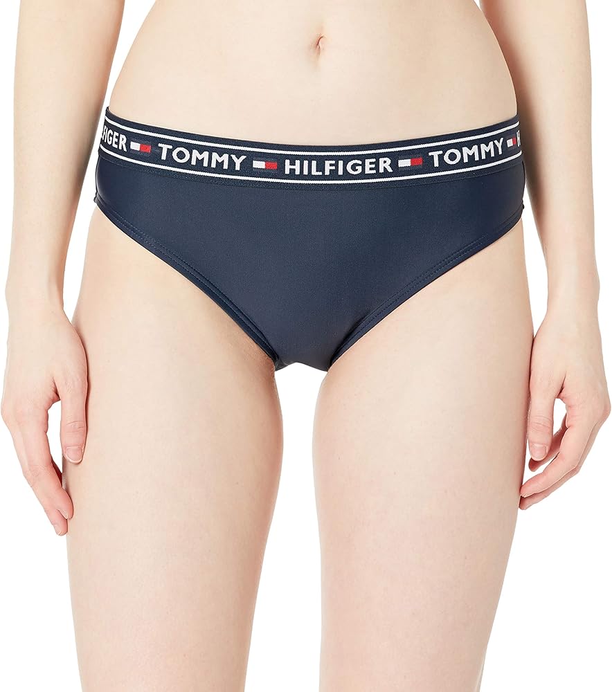 Tommy Hilfiger Women's Standard Classic Full Coverage Bikini Bottom, Navy Logo, S