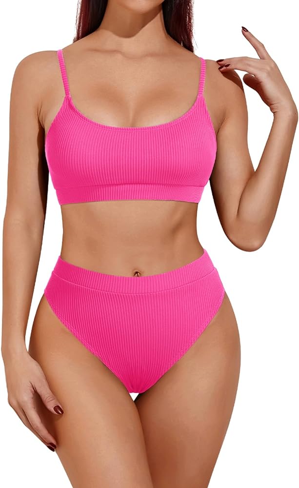 Tempt Me Women Athletic Bikini Set Two Piece Sporty Scoop Neck Swimsuits Crop Top Bathing Suit with Bottom