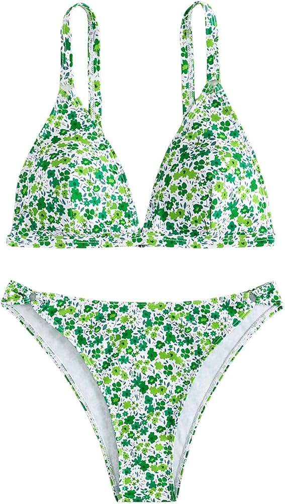 SOLY HUX Women's Floral Print Spaghetti Strap Bikini Bathing Suit 2 Piece Swimsuits