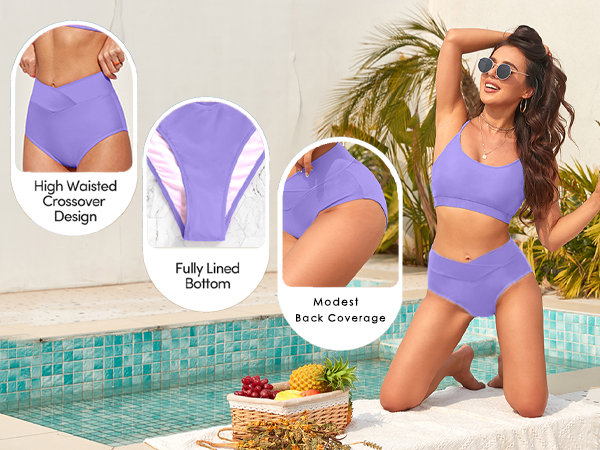 purple high cut high wasit swimwear