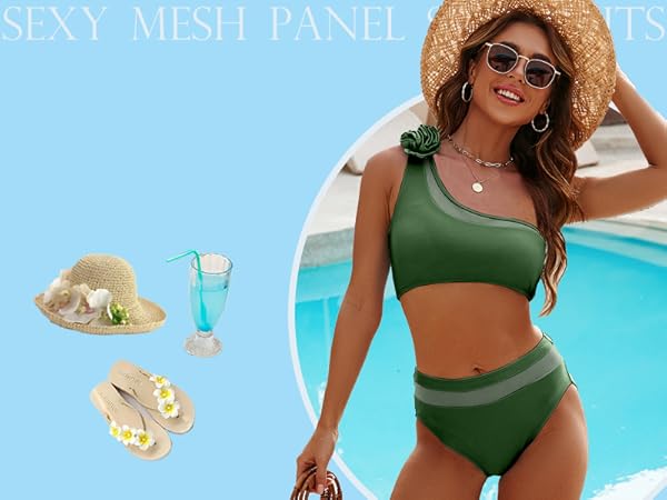 Mesh Panel Full Lining Womens Swimsuits.