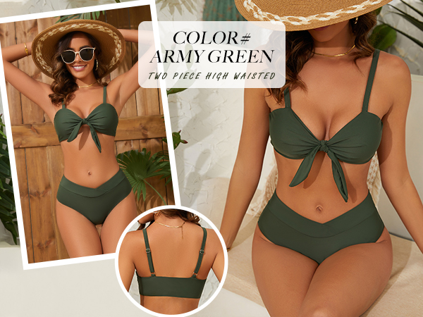 Blooming Jelly Women''s High Waisted Bikini Sets Two Piece Swimsuit Front Tie Knot Bathing Suit