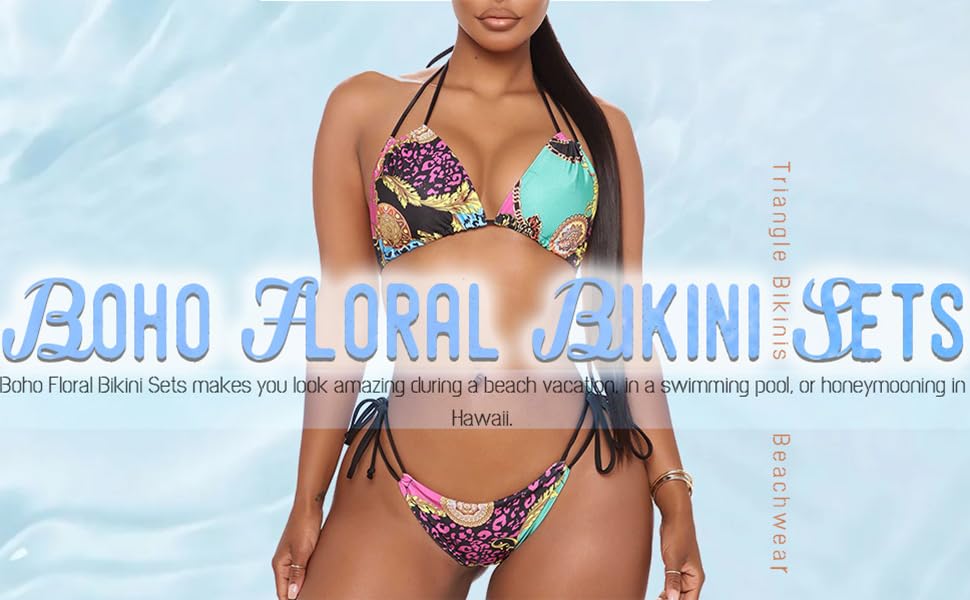 Floral Halter Triangle Bikini Sets