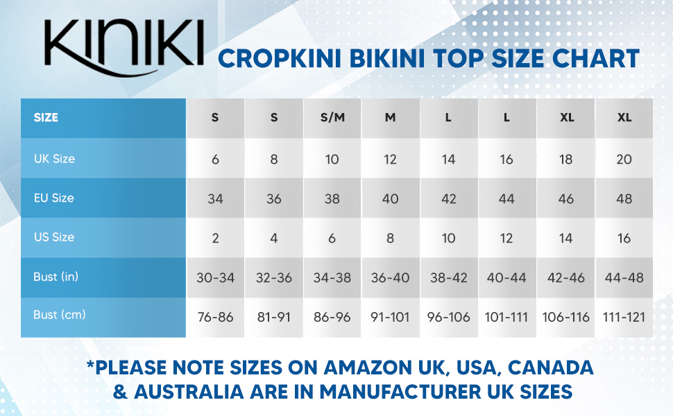 Kiniki Tan Through Cropkini Top Size Chart