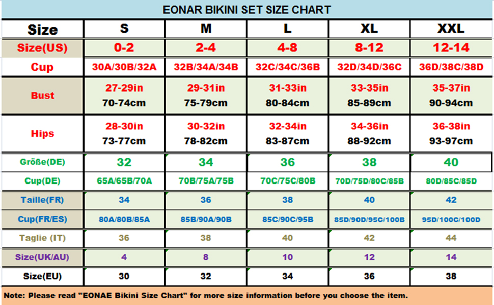 EONAR BIKINI SET SIZE CHART