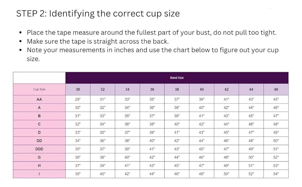 size chart 2 cup sizes