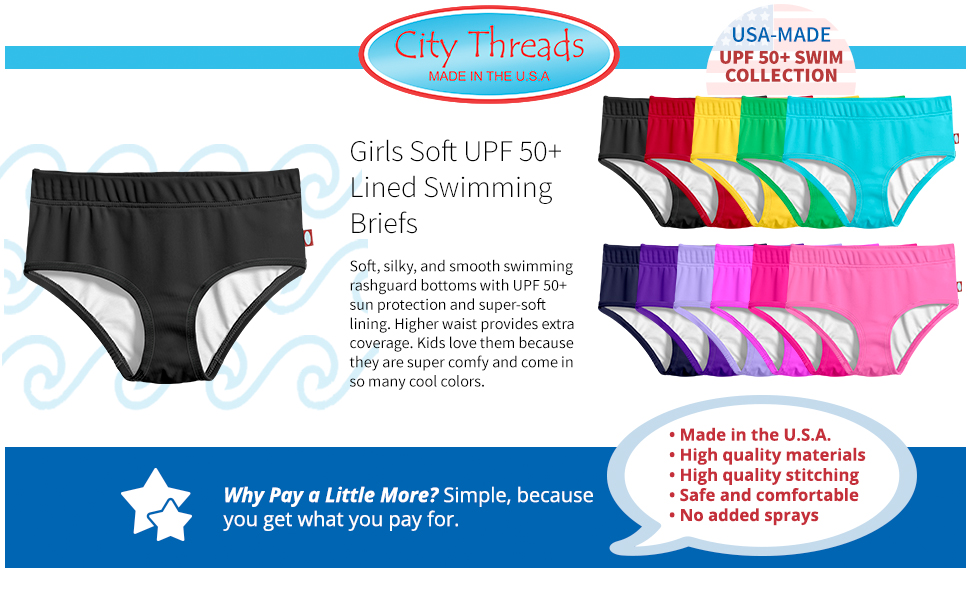 Girls Soft UPF 50+ Sun Protection Lined Swimming Briefs