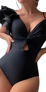 Women''s Onepiece Swimsuit Ruffle Trim Twist Front Bathing Suit Swimwear