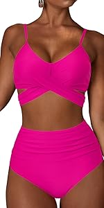 Criss Cross Bikini Bandage Wrap 2 Piece Push Up High Waisted Swimsuit