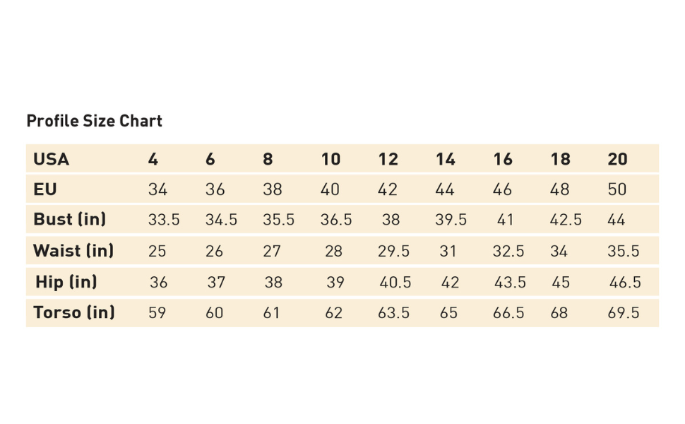 profile size chart