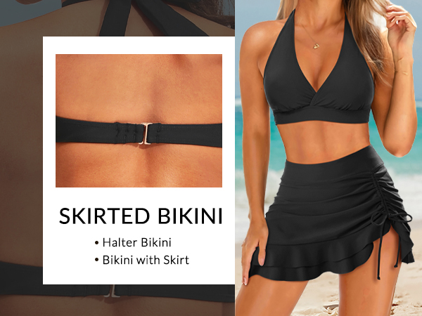 skirt bikini set halter bikini top high waisted skirt swimsuit tummy control