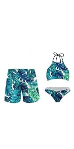 Green Palm Couple Swimsuits Matching Set