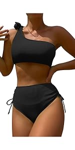 Ribbed One Shoulder High Waisted Bikini