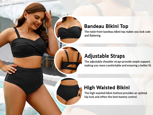 Women Plus Size Two Piece Swimsuits High Waisted Bathing Suits