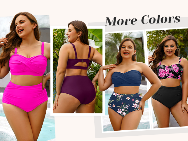 Women Plus Size Two Piece Swimsuits High Waisted Bathing Suits