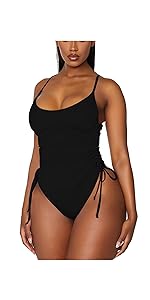 Ruched Drawstring One Piece Swimsuit