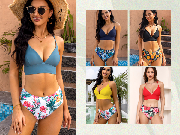 Women''s Bikini Swimsuits Sexy Lace Up Back Cut Out Two Piece Bathing Suit High Waisted Swimwear