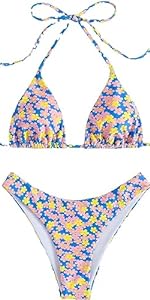 Women''s Floral Print Halter Triangle Tie Side Bikini Bathing Suits