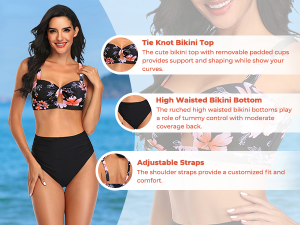 high waisted bikini sets tummy control