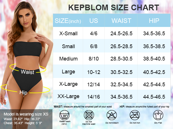 high waisted bikini bottoms size chart