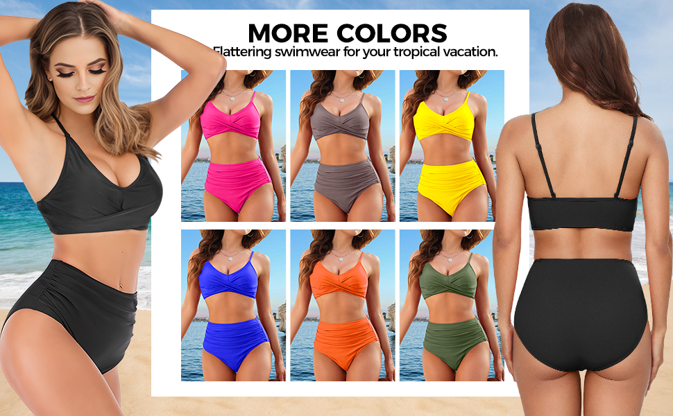 women''s bikini swimsuits two piece tummy control bathing suit with high waisted bikini bottom