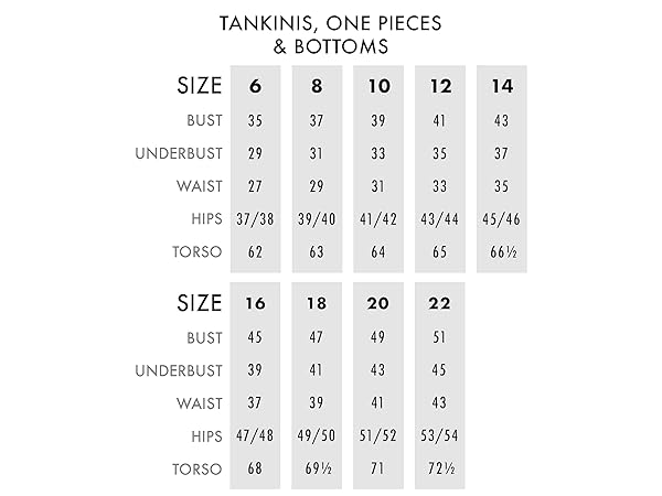 Sunsets Escape size chart.