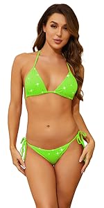 Women Sparkle Glitter Swimwear Shiny Crystal Rhinestones Thong Bikini Sets Tie Side Bathing Suits