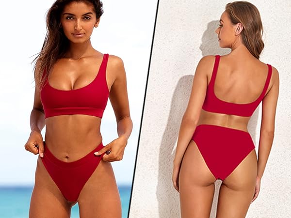 red two piece swimsuits sexy cheeky thong bikini bathing suit