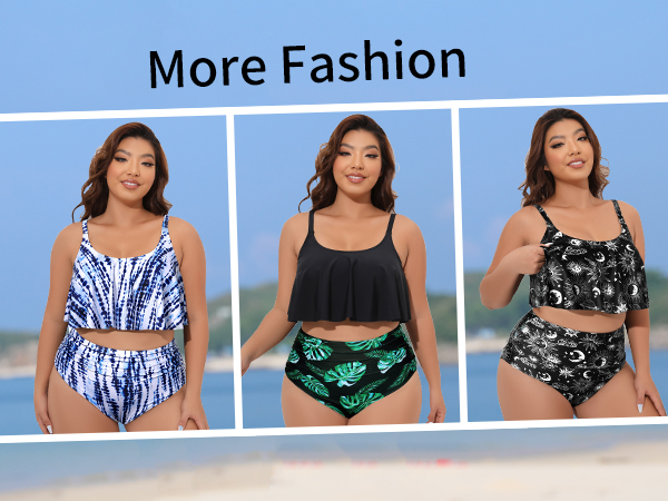 Aqua Eve Women Plus Size Two Piece Swimsuits High Waisted Bikini Set Tummy Control Bathing Suits