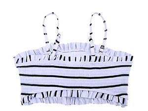 ruffle bikini top adjustable bandeau strapless smocked tummy control high waisted black white teen 