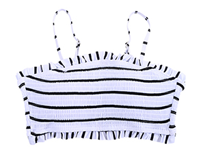 ruffle bikini top adjustable bandeau strapless smocked tummy control high waisted black white teen 