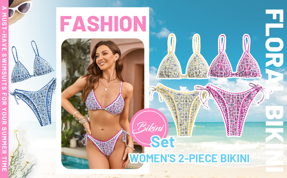 floral high cut string bikini swimsuits swimwear bathing suits zaful sexy triangle vacation holiday