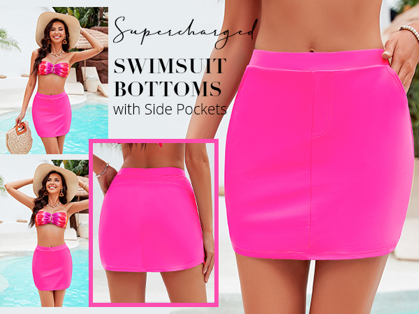 GRAPENT Swim Skirts with pockets high waist bikini bottoms with built-in shorts