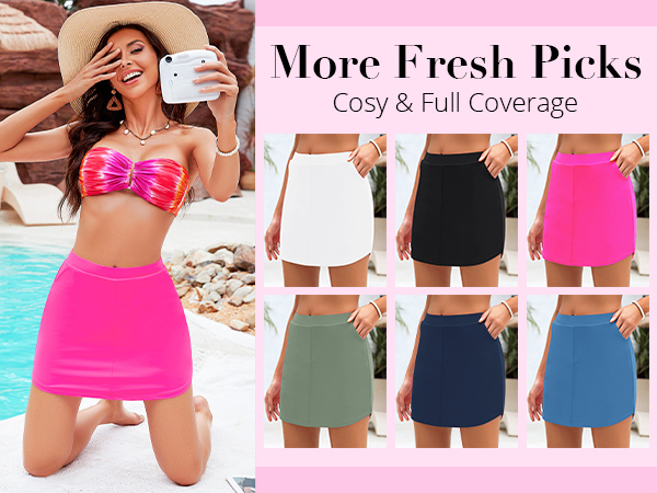 GRAPENT Swim Skirts with pockets high waist bikini bottoms with built-in shorts