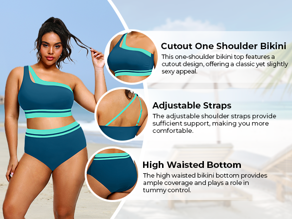 Plus Size One Shoulder Two Piece Swimsuit 