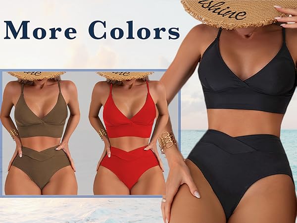 Longline Swimsuit Women 2 Piece High Waisted V-Cut Bottom Tummy Control