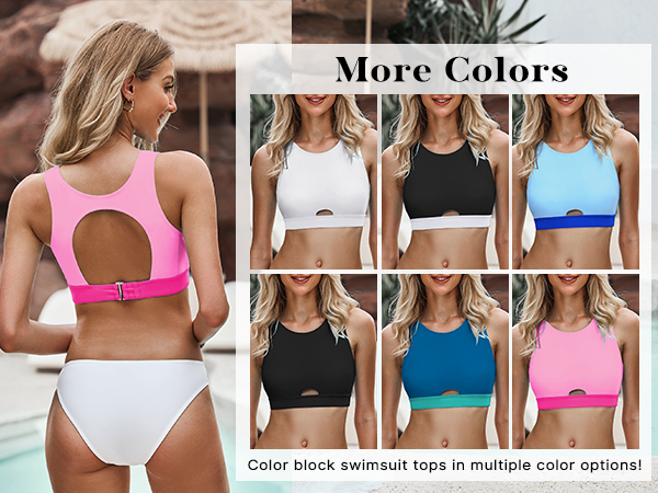 2024 GRAPENT Bikini Tops for Women Tankini Tops Beach  Color Block CutOut Tank Swimwear Top Only