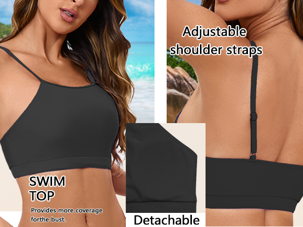 Womens Swim Tops Scoop Neck Padded Crop Tops Bathing Suits for Women