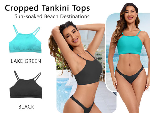 Womens Cropped Tankini Summer Beach Bathing Bikinis Tops for Women