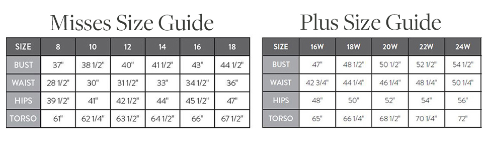 Size Guide for Misses and Plus Sizes